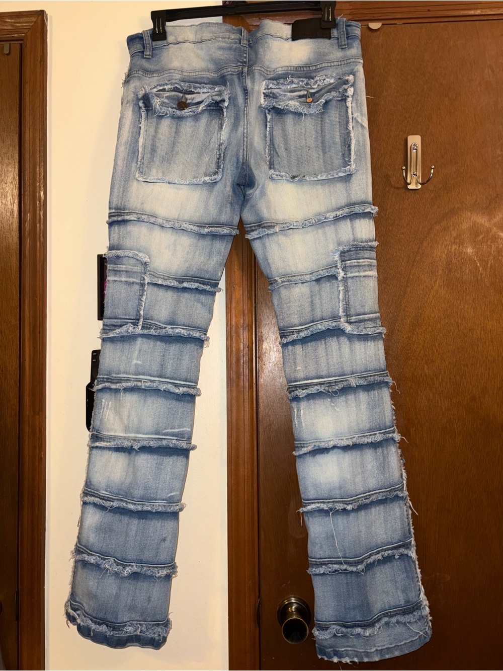 Men's Light Blue Distressed Bootcut Jeans - Picture 5 of 6